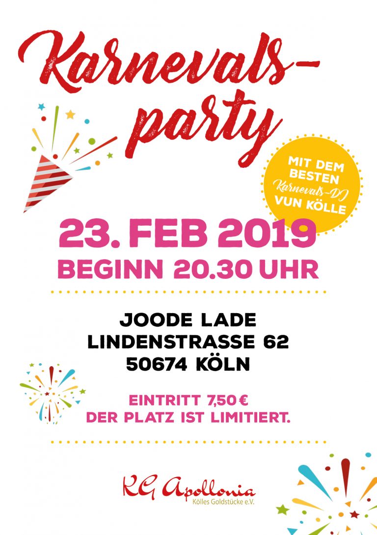 Karten für Karnevalsparty der KG Apollonia am 23. Februar 2019